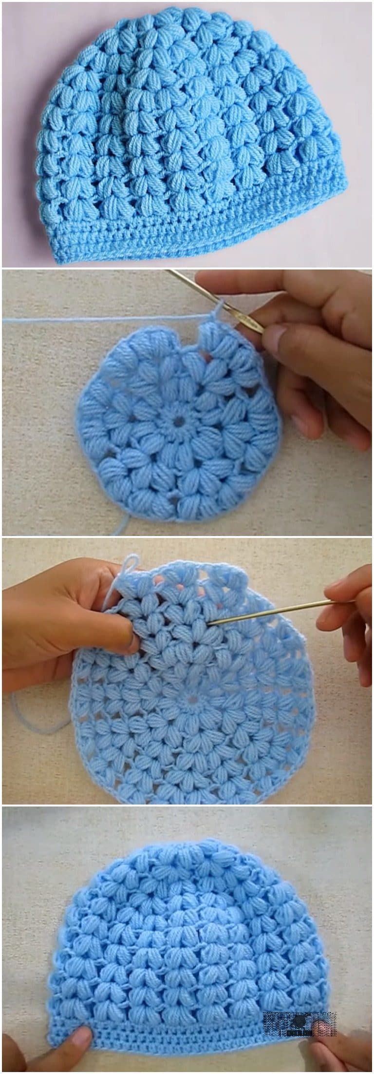 CROCHET PUFF STITCH BEANIE HAT FREE PATTERN